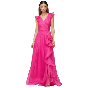 JS COLLECTIONS Julie Cascading-Ruffle Flutter-Sleeve Gown Berry Pink Organza 12